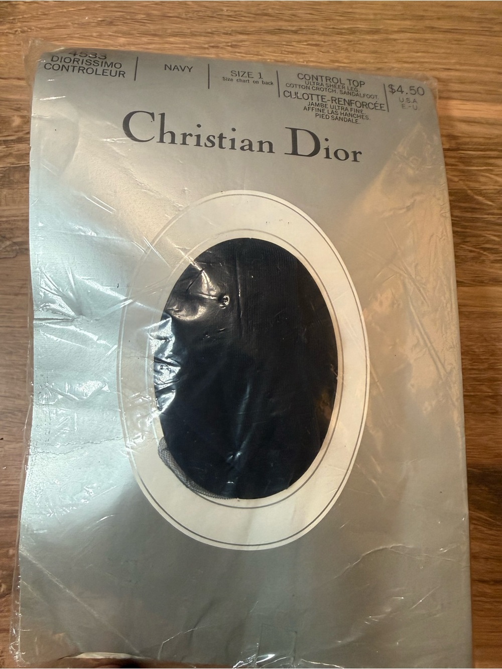 Vintage Christian Dior Diorissimo Control Top Pantyhose Navy Size 1 NOS